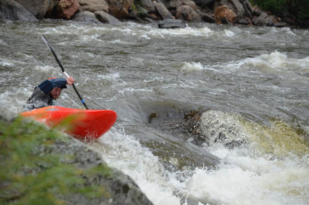 Paddler Kyle Johnson at home on the Upper Mish stretch of the Poudre River in the Antix 2.0